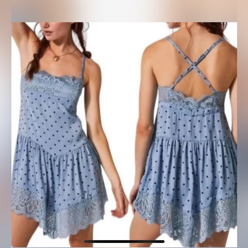 Free People City Wanders Trapeze Slip light blue and black.NWOT
